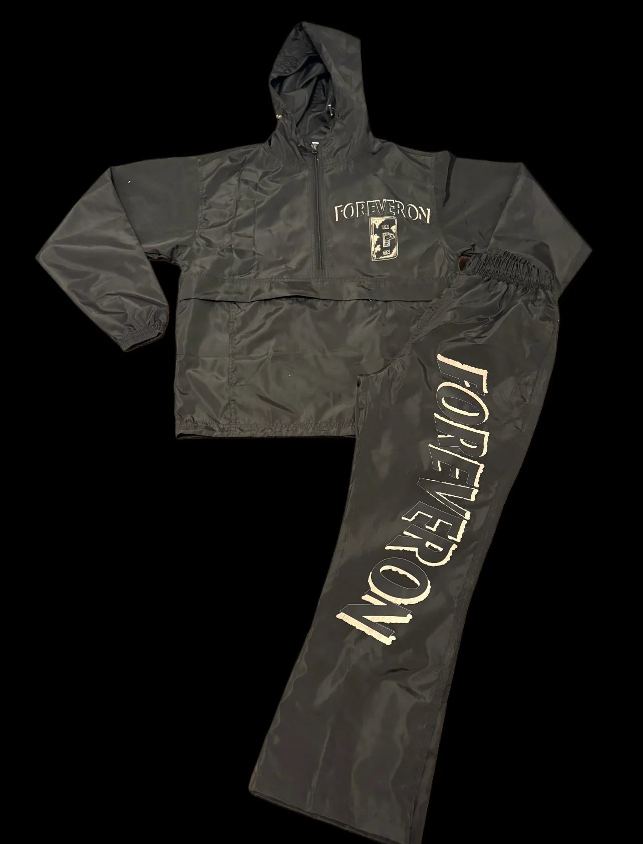Forever On Black Windbreaker & Sweatpants Set