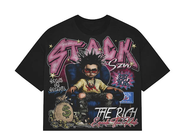 STACKSZN "The Rich Equals The Risk" Black Graphic Tee