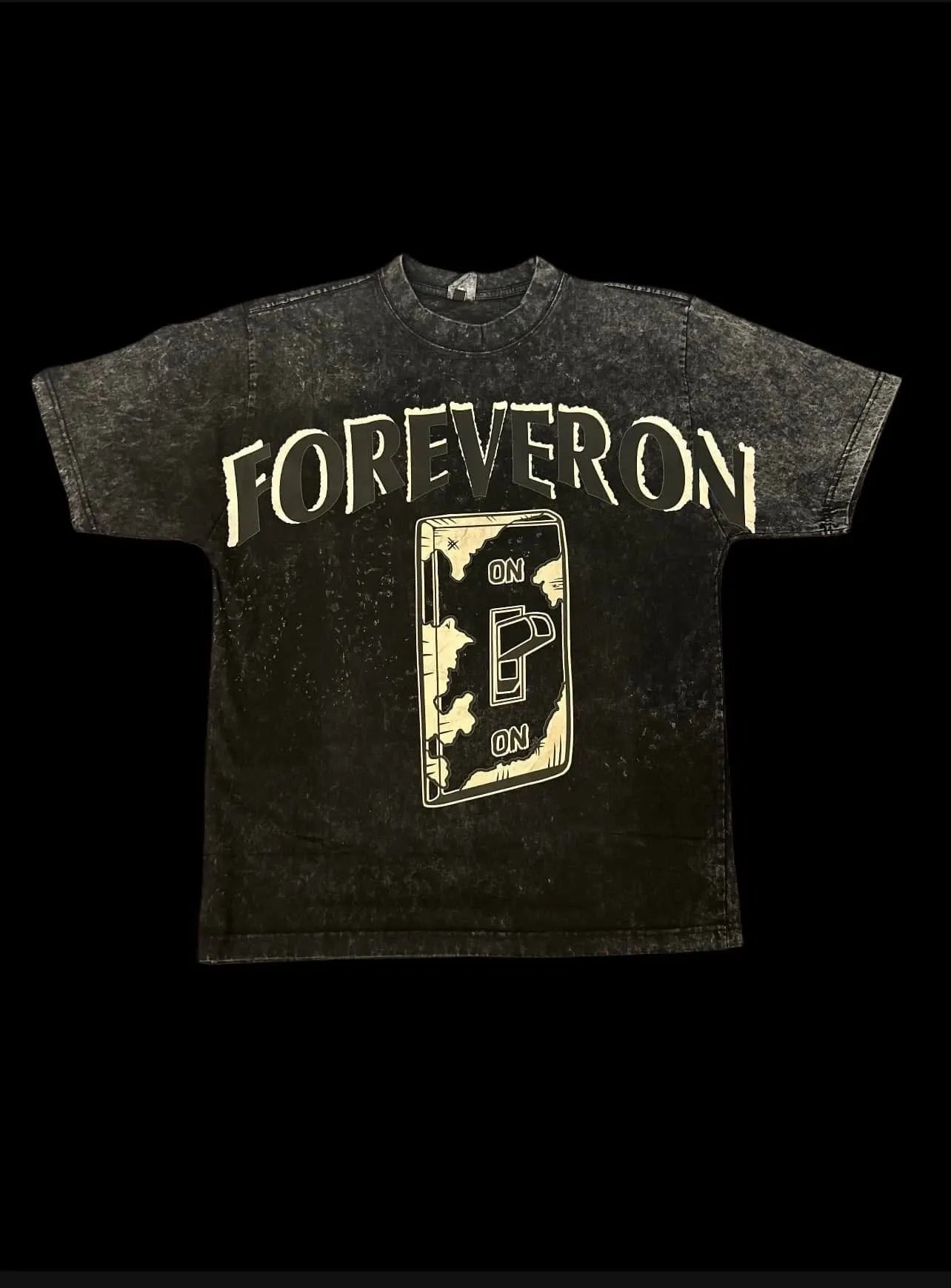 FOREVERON "On P On" Black Acid Wash Tee