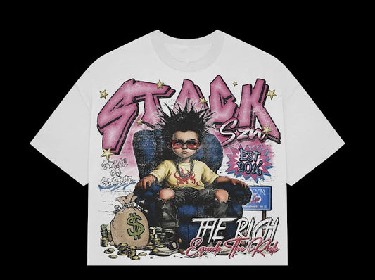 STACKSZN "The Rich Equals The Risk" White Graphic Tee