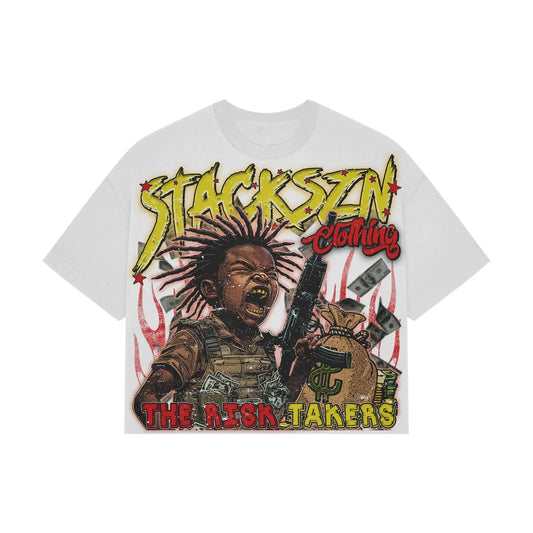 STACKSZN "The Risk Takers" White Graphic Tee