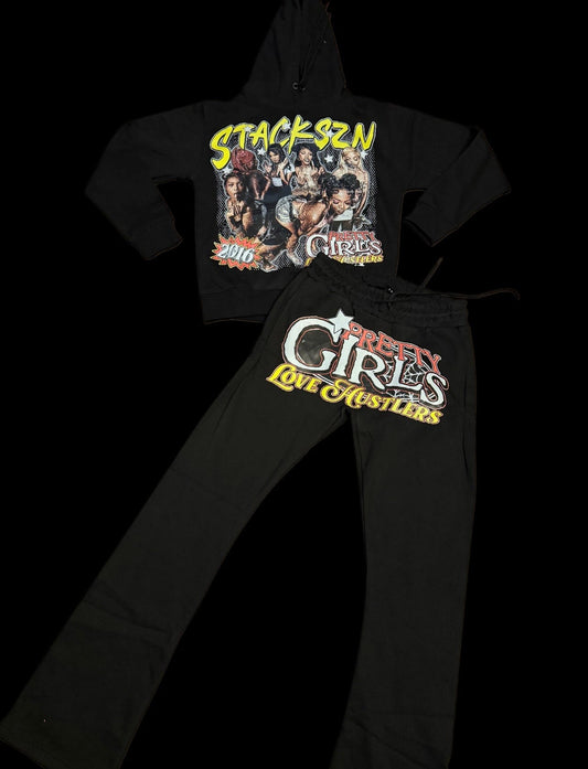 STACKSZN "Pretty Girls Love Hustlers" Black Hoodie &amp; Sweatpants Set