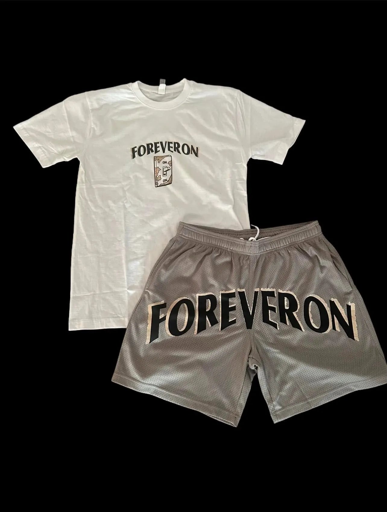 FOREVERON White Tee &amp; Grey Mesh Shorts Set