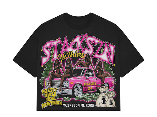 STACKSZN "Pretty Girls Love Hustlers" Black Graphic Tee